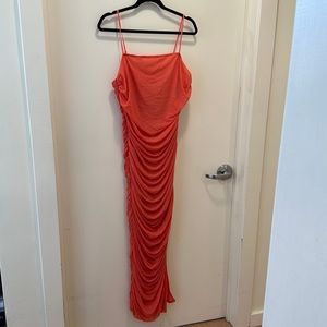 Pink Bodycon Ruched Dress with side slit